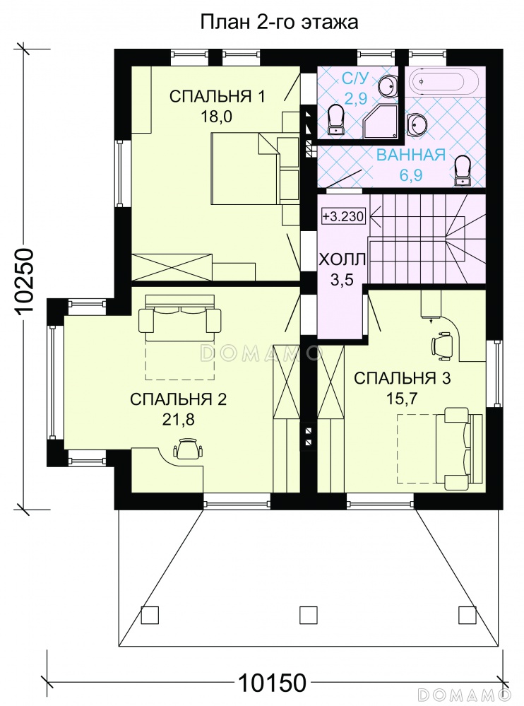 Проект кирпичного двухэтажного дома с тремя спальнями KB2-5